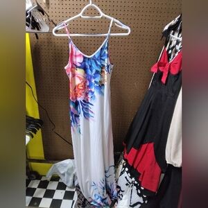 Floral Maxi Dress in White and Blue